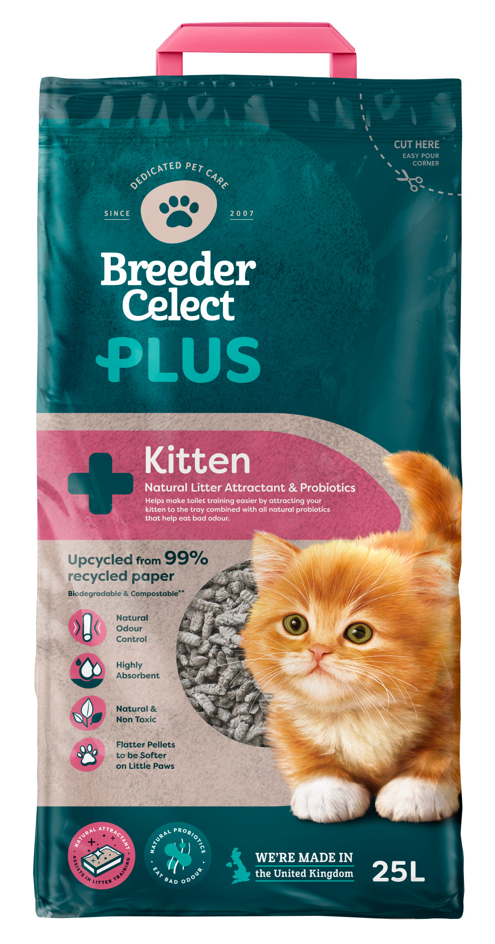 Breeder Celect Recycled Paper PLUS Kitten Litter 25L Eco Friendly