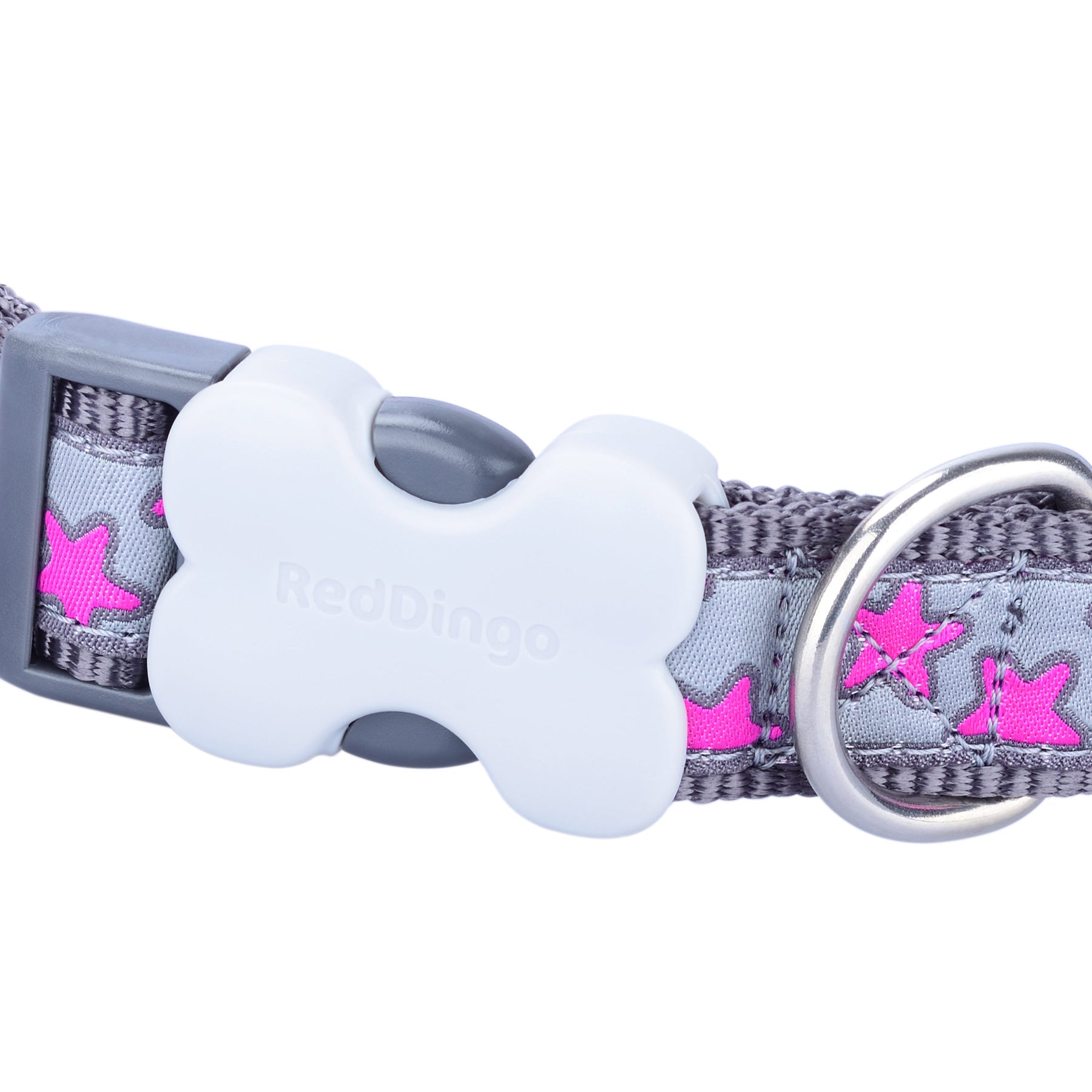 Red Dingo Stars Pink on Grey Dog Collar