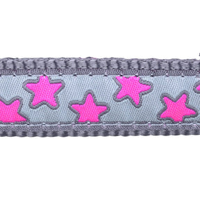 Red Dingo Stars Pink on Grey Dog Collar