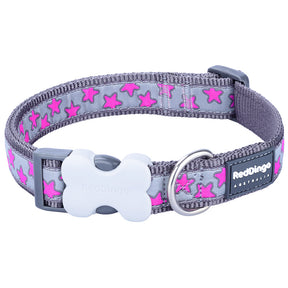 Red Dingo Stars Pink on Grey Dog Collar