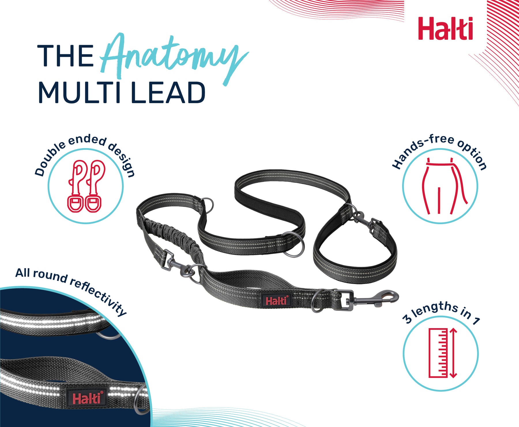 Halti Anatomy Multi Lead Magenta (2 sizes)