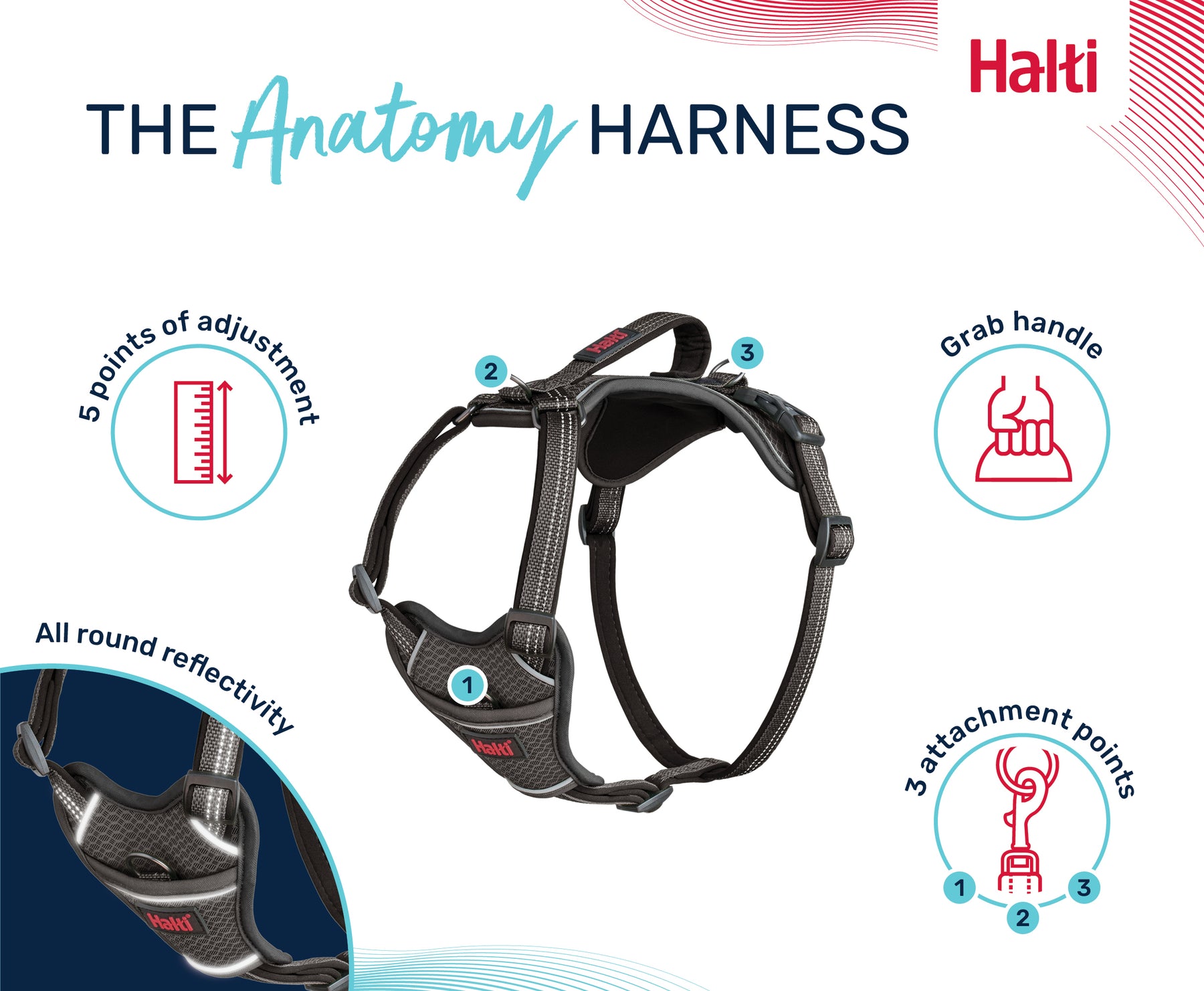 Halti Anatomy Harness Grey (5 sizes)