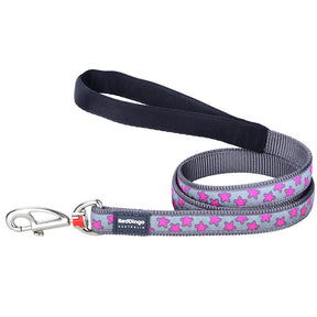 Red Dingo Stars Pink on Grey Dog Lead