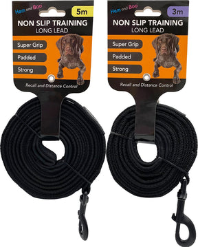 Hem and Boo Non Slip Training Long Leads Black (2 sizes)