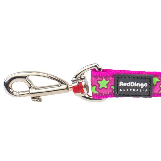 Red Dingo Stars Lime on Hot Pink Dog Lead Medium