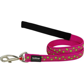 Red Dingo Stars Lime on Hot Pink Dog Lead Medium