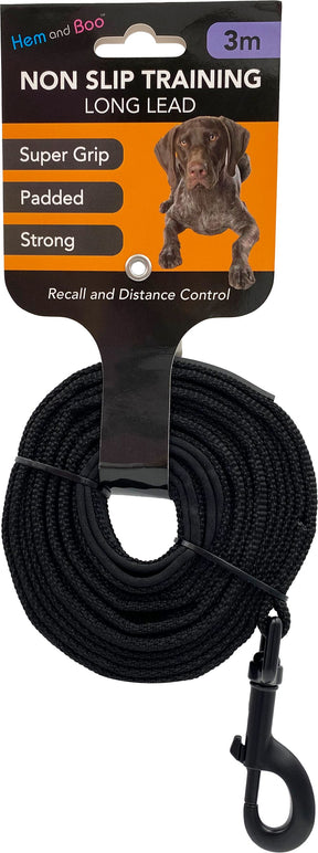 Hem and Boo Non Slip Training Long Leads Black (2 sizes)