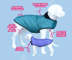 Henry Wag Quilted Dog Jacket Teal (5 sizes)