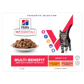 Hill's™ VET ESSENTIALS™ MULTI-BENEFIT Adult 1-6 Wet Cat Food Salmon and Slow-cooked Chicken Variety Pack