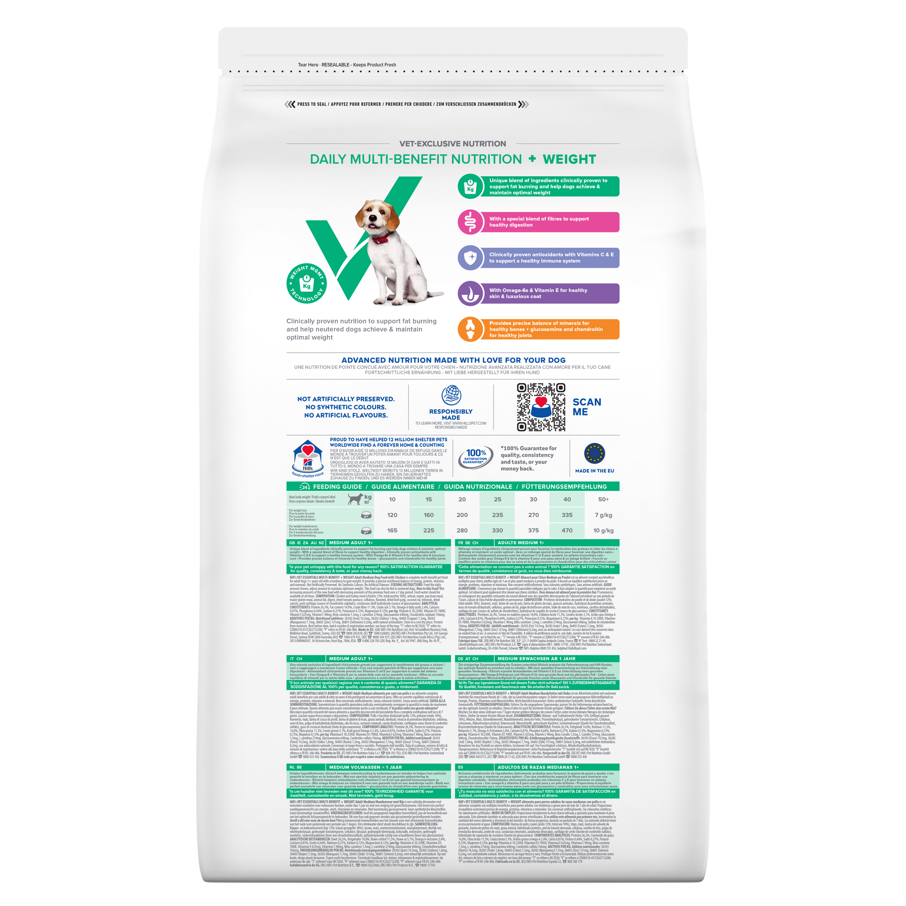 Hill's VET ESSENTIALS MULTI-BENEFIT + WEIGHT Adult 1+ Medium Dry Dog Food with Chicken 10kg