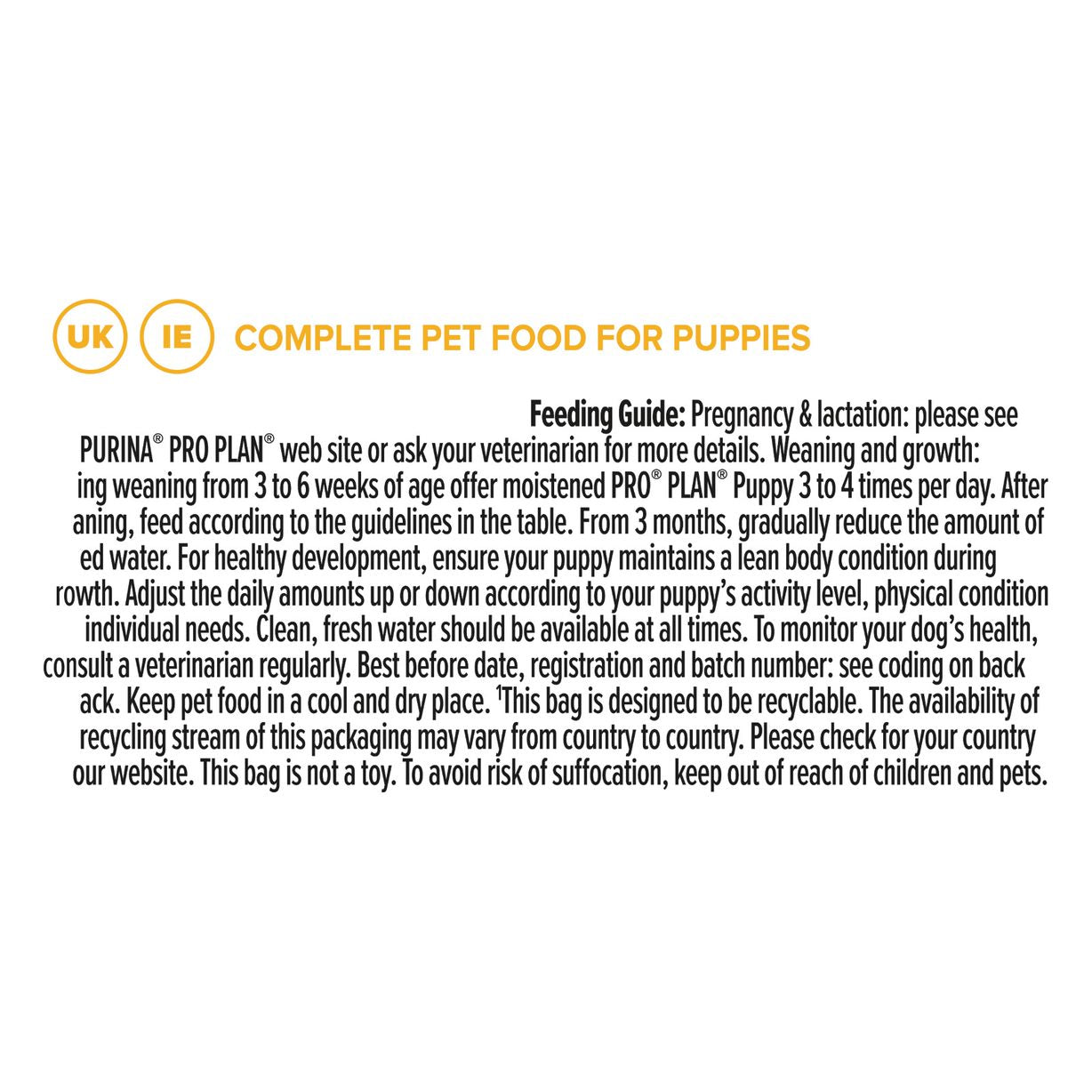 Pro plan puppy feeding guide best sale