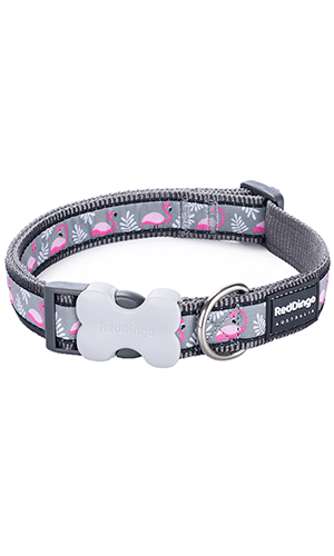 Red Dingo Grey Flamingo Dog Collar